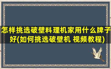 怎样挑选破壁料理机家用什么牌子好(如何挑选破壁机 视频教程)